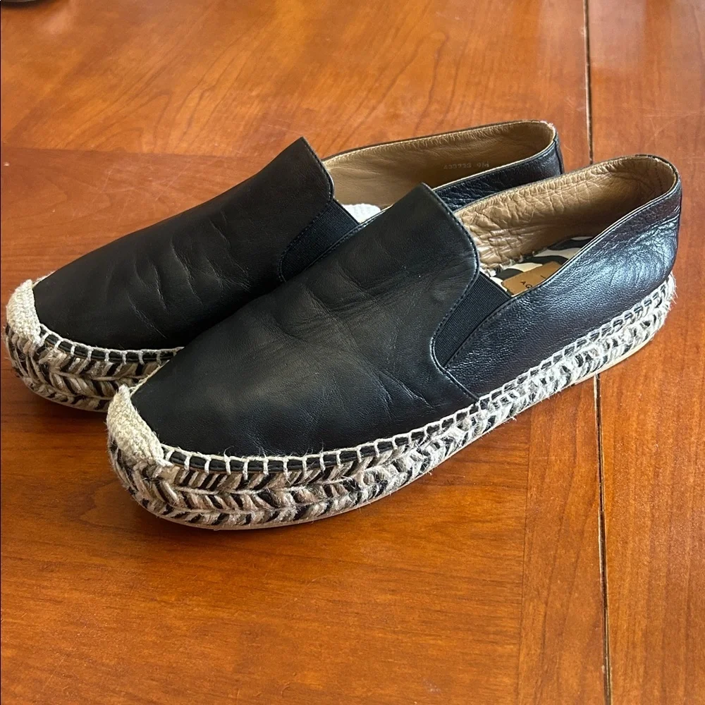 AQUATALIA Jen Black Leather Espadrilles Size 9
